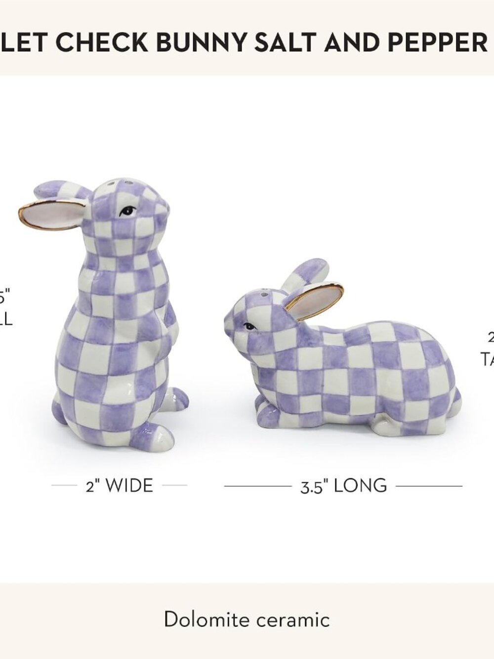 Share Mackenzie-Childs Violet Check Bunny Salt & Pepper Shaker - BNIB